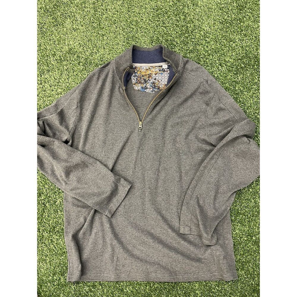 Robert Graham Mens Classic‎ Fit Patterned 1/4 Zip Pullover Gray Sweater Size 2XL